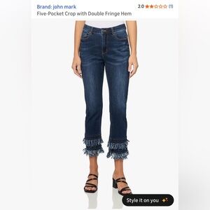 John Mark Women's Dark Blue Cropped Jeans with Fringe Hem